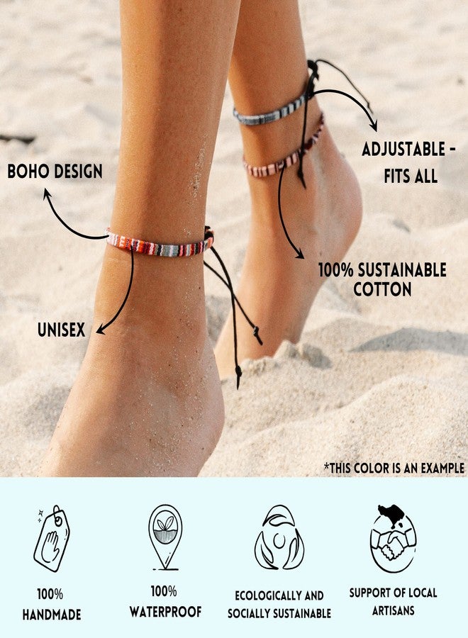 Made by Nami 2 Pcs Surfer Anklet Set Waterproof and Adjustable Braided Anklets for Women and Men Boho Ankle Bracelet Set of 2 for Ethnic Hippie Style (White & Brown) - Image 4